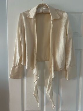 Kate Hill Silk Wrap Blouse, Single Button Cuffs, Ties at Back